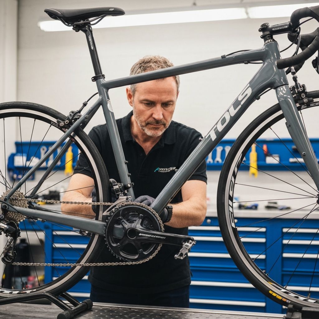 Detaillierte Diagnose eines Fahrrads mit Überprüfung aller Komponenten